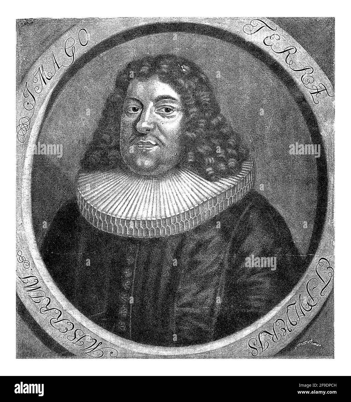 Portrait de Johann Winckler, ministre à Hambourg et professeur de langues orientales. Dans la marge sont le nom, les titres et les dates de naissance. Sa devise dans Banque D'Images