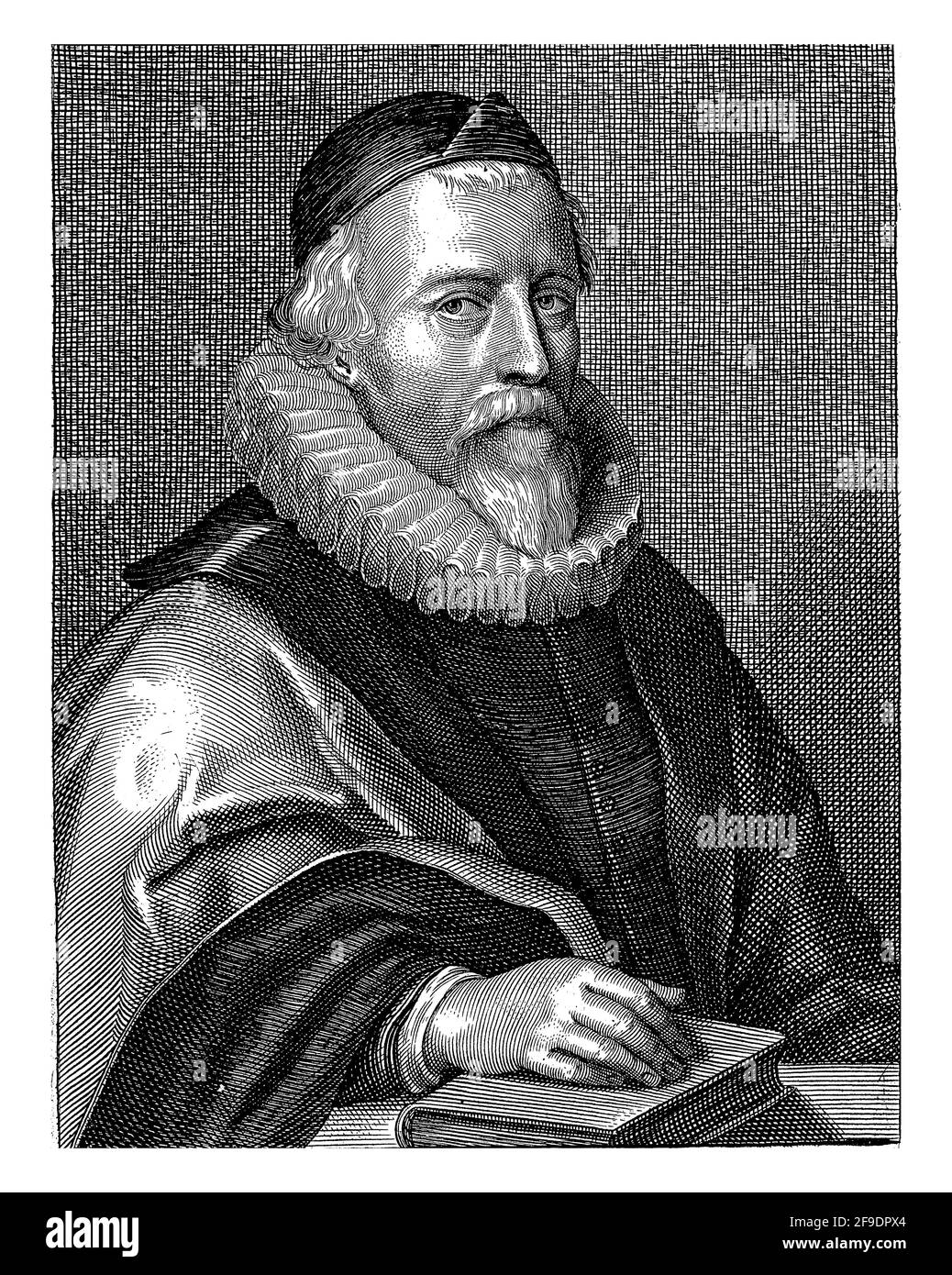 Portrait du peintre Otto van Veen. Dans la marge un texte de cinq lignes en latin. Banque D'Images