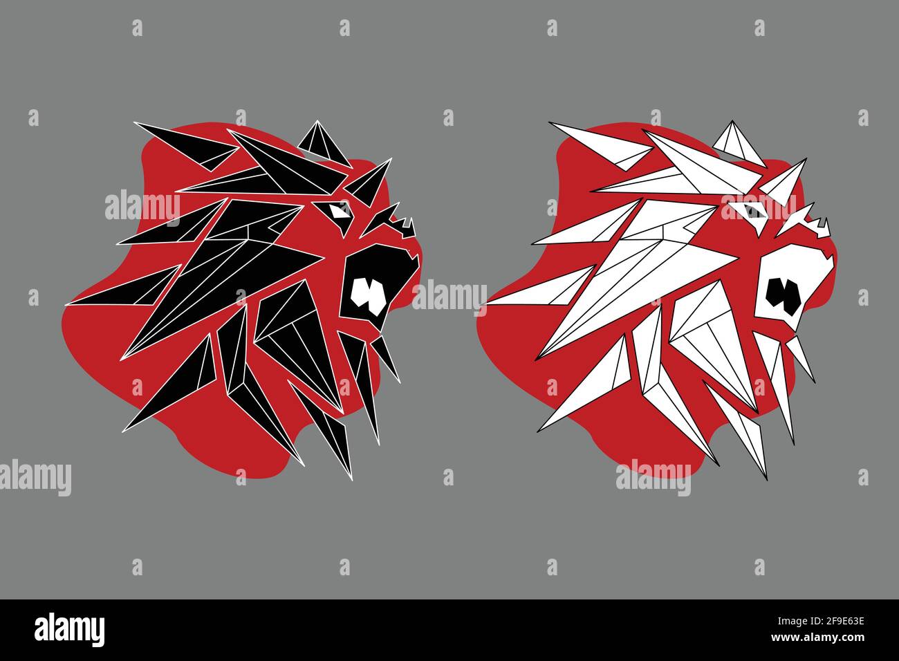 logo lion mâle noir blanc rouge Illustration de Vecteur