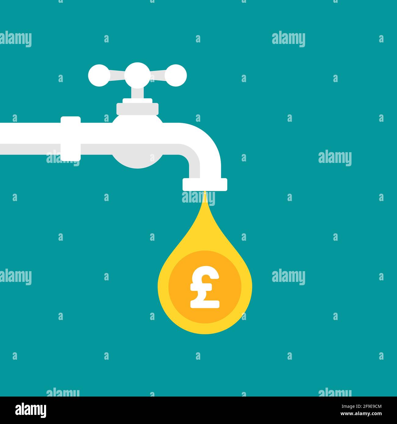 Tapez ou robinet avec une pièce de monnaie en livre sterling comme goutte. Ressource monétaire, concept de revenu passif. Flux de financement, bénéfices faciles, investissement. Illustration vectorielle o Illustration de Vecteur