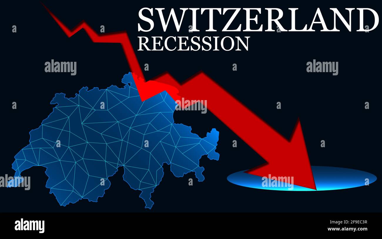 Une carte de la Suisse avec la flèche indique une récession un arrière-plan noir Banque D'Images