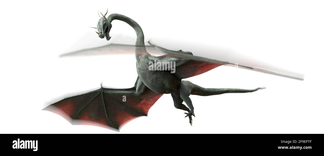 dragon, serpent volant mythique isolé avec un flou de mouvement sur fond blanc Banque D'Images