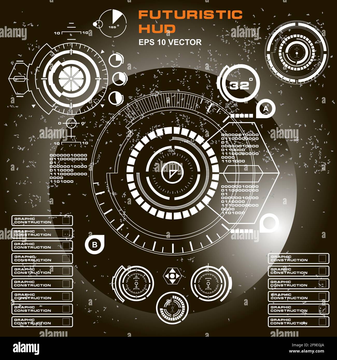 HUD futuriste noir et blanc, interface utilisateur tactile virtuelle en design plat Banque D'Images