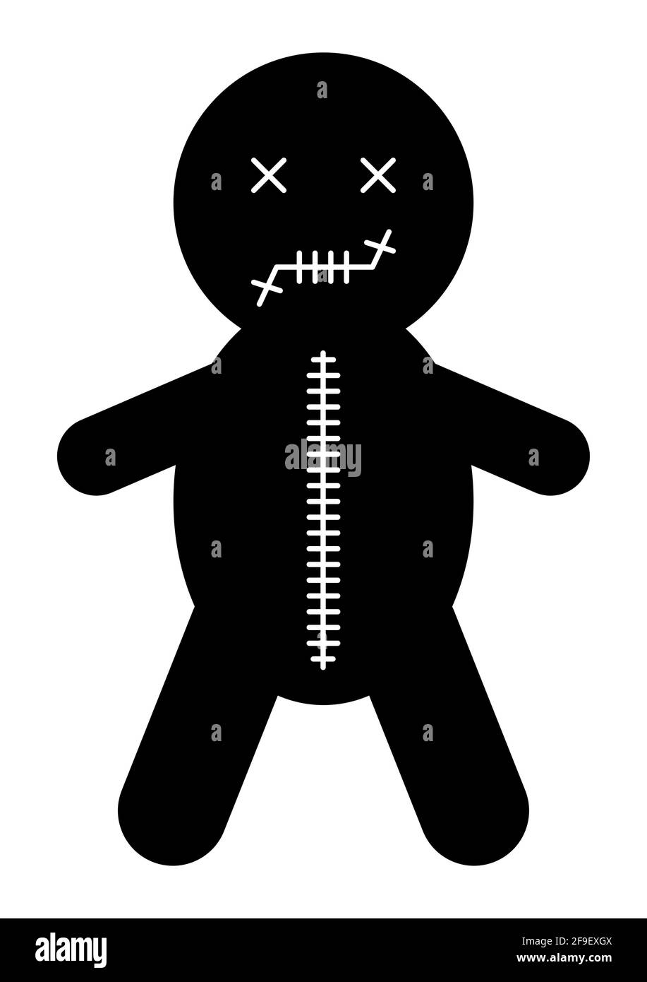 Voodoo poupée icône, halloween mort jouet. Symbole magique de dessin animé, illustration vectorielle magique . Illustration de Vecteur
