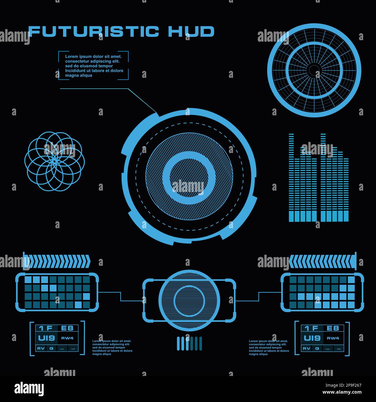 Interface utilisateur tactile graphique virtuel bleu futuriste Illustration de Vecteur