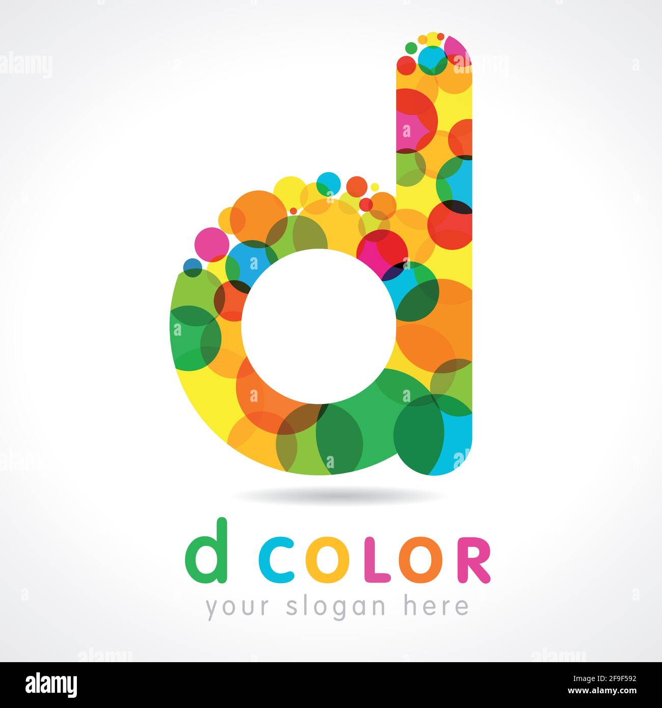 D concept de logotype de lettre. D modèle de société. Emblème coloré en vitraux, gouttes colorées, bouquet de bulles. Image de marque de divertissement ou d'art idée. Vecteur Illustration de Vecteur