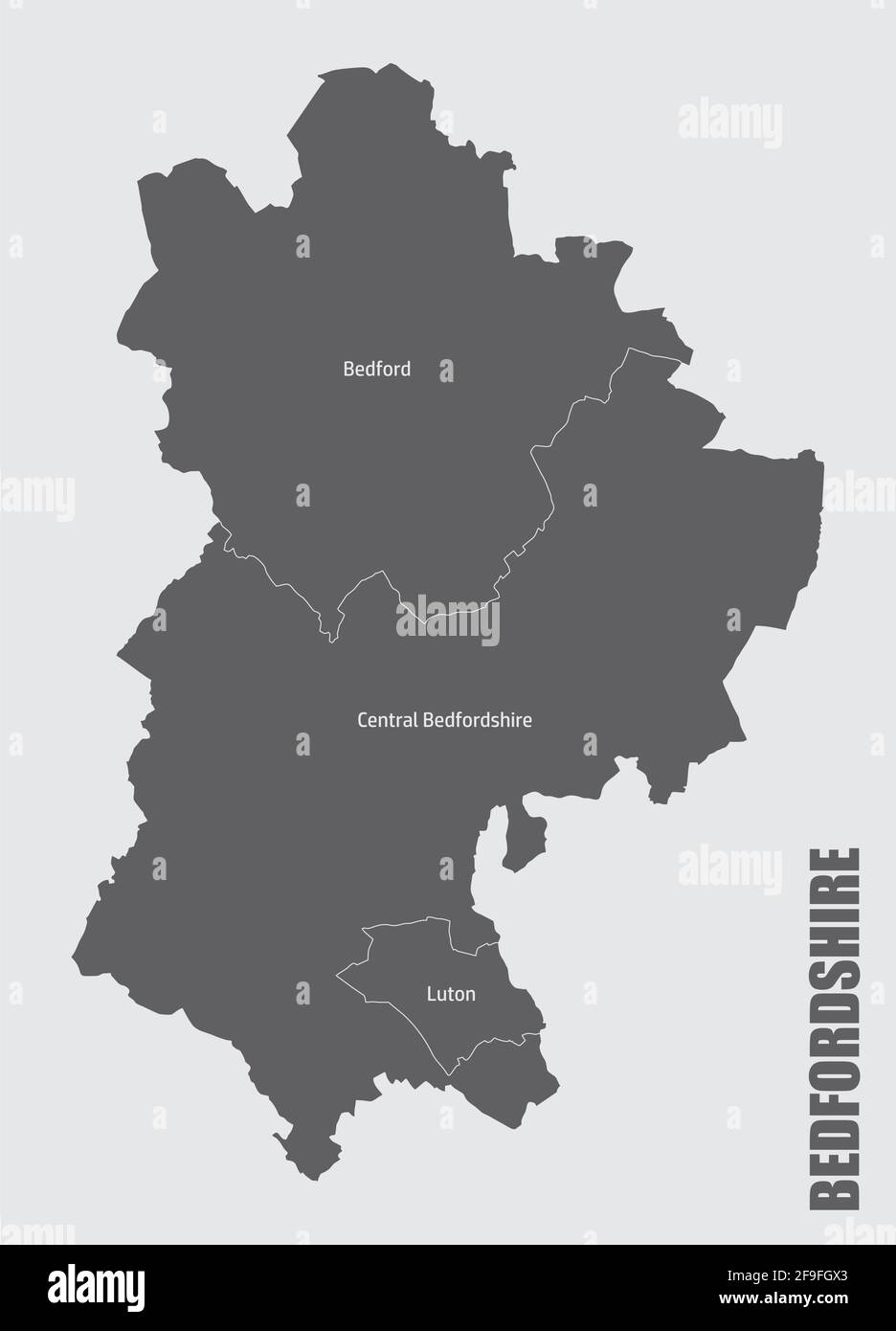 La carte isolée du comté de Bedfordshire est divisée en districts avec des étiquettes, Angleterre Illustration de Vecteur