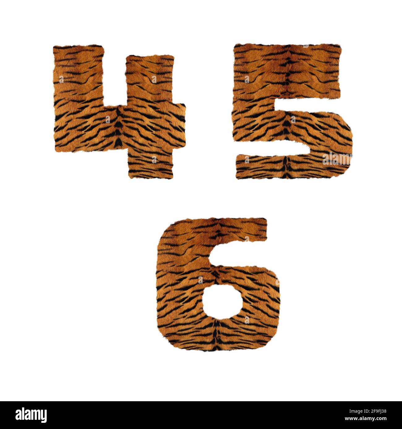 Rendu 3D de l'alphabet de fourrure de tigre - chiffres 4-6 Banque D'Images