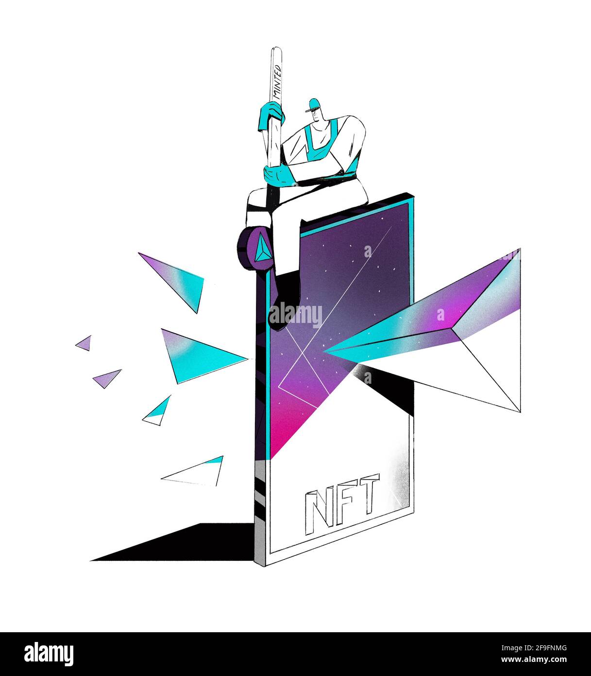 Carte à jeton nft avec losange. Illustration du concept Cryptoart pour jeton non fongible. Art numérique avec technologie blockchain. Clip art isolé o Banque D'Images