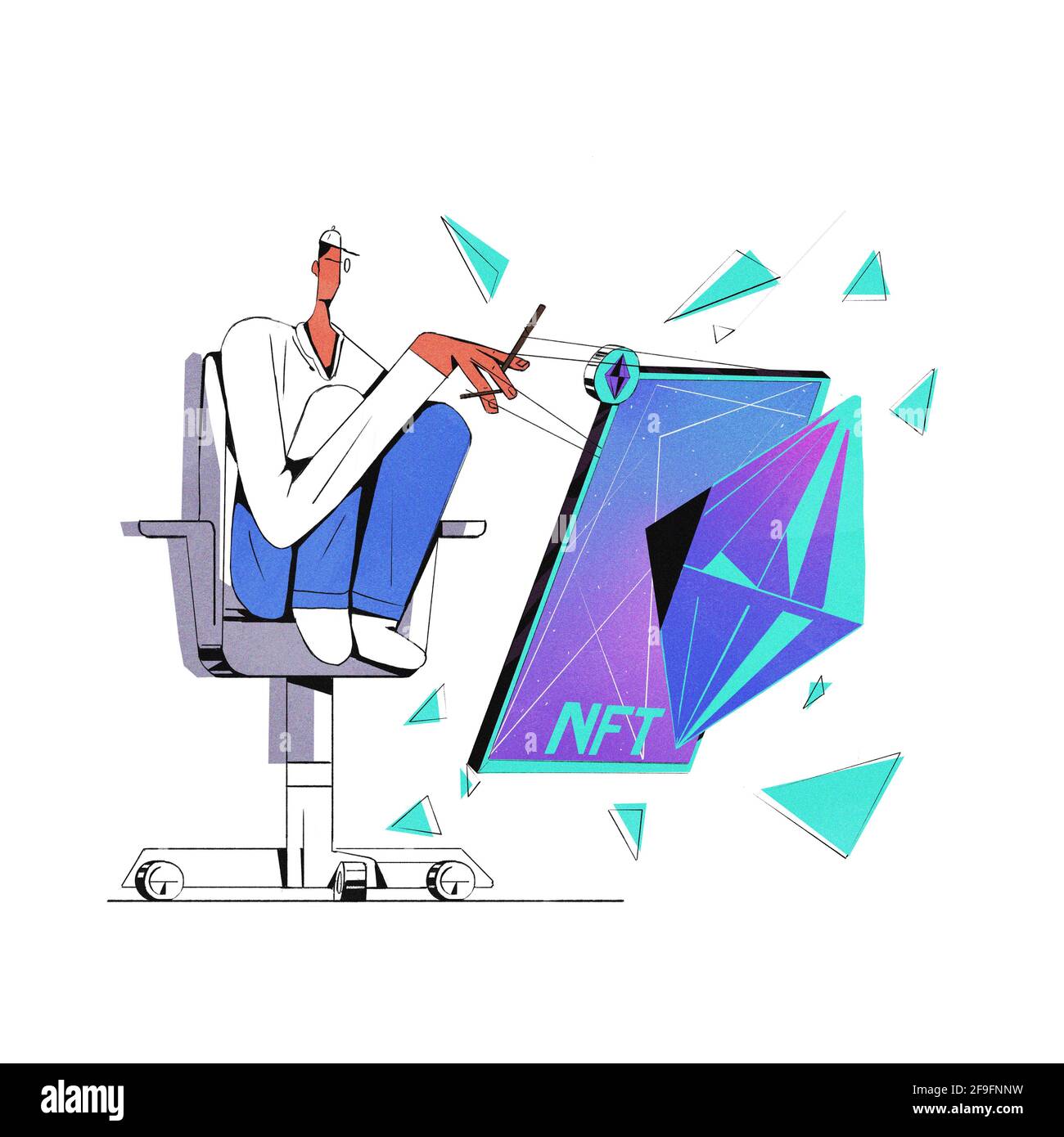 Digital Artist rendre nft Art token collectable. Illustration concept de jetons non fongibles collectant art Collectibles décentralisé carte cryptoart a Banque D'Images