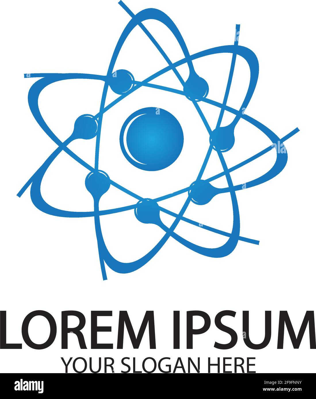 L'icône de l'atome. Vector illustration. Symbole de la science, de l'éducation, la physique nucléaire, de la recherche scientifique. Trois électrons tournent en orbite autour d'atomic nuc Illustration de Vecteur