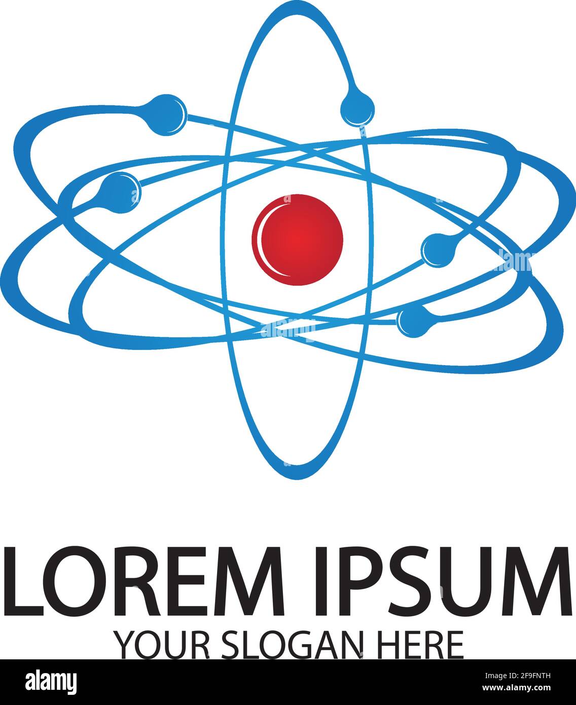 L'icône de l'atome. Vector illustration. Symbole de la science, de l'éducation, la physique nucléaire, de la recherche scientifique. Trois électrons tournent en orbite autour d'atomic nuc Illustration de Vecteur