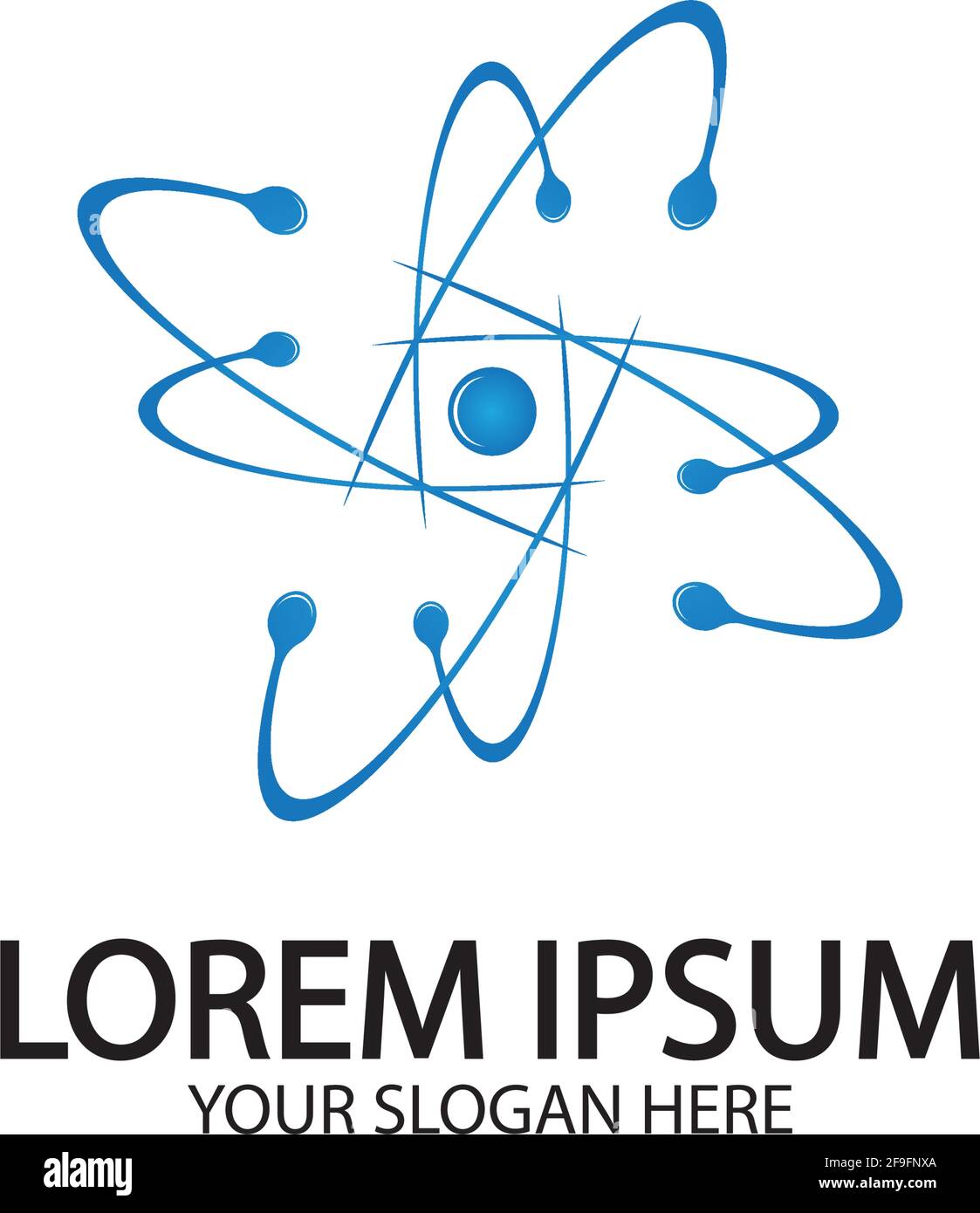 L'icône de l'atome. Vector illustration. Symbole de la science, de l'éducation, la physique nucléaire, de la recherche scientifique. Trois électrons tournent en orbite autour d'atomic nuc Illustration de Vecteur