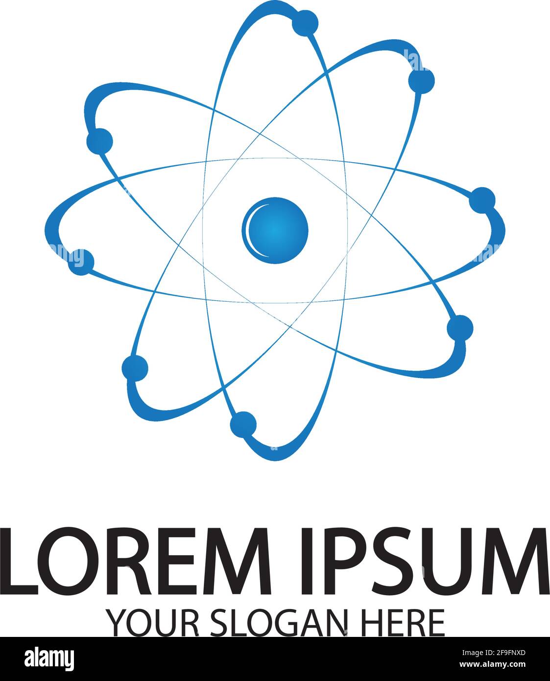 L'icône de l'atome. Vector illustration. Symbole de la science, de l'éducation, la physique nucléaire, de la recherche scientifique. Trois électrons tournent en orbite autour d'atomic nuc Illustration de Vecteur