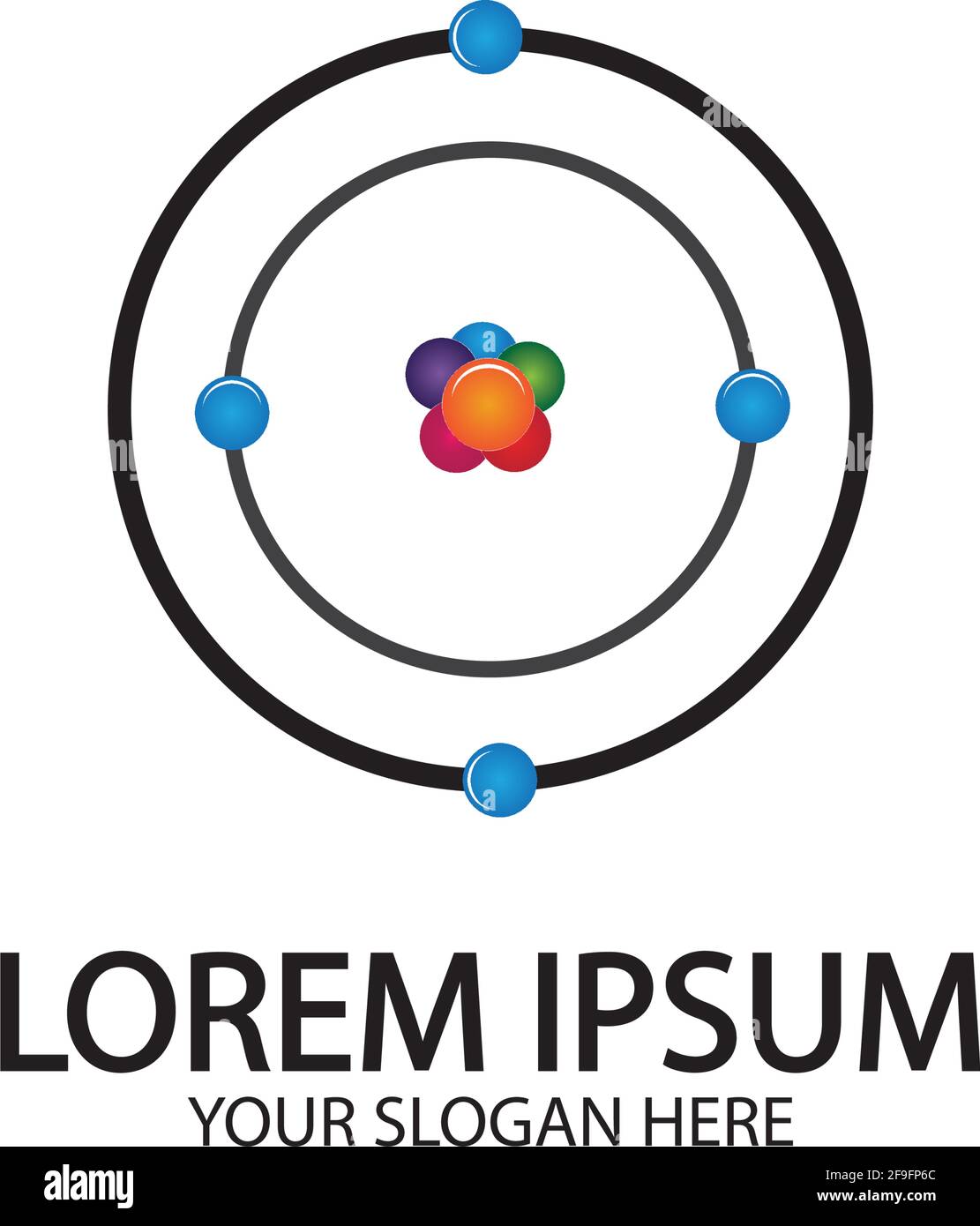 L'icône de l'atome. Vector illustration. Symbole de la science, de l'éducation, la physique nucléaire, de la recherche scientifique. Trois électrons tournent en orbite autour d'atomic nuc Illustration de Vecteur