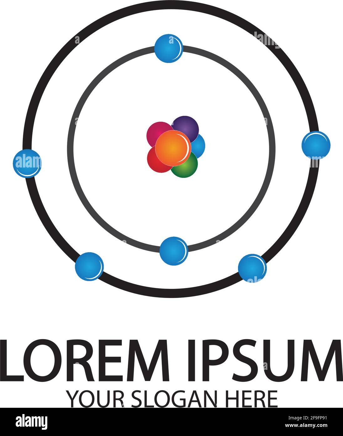 L'icône de l'atome. Vector illustration. Symbole de la science, de l'éducation, la physique nucléaire, de la recherche scientifique. Trois électrons tournent en orbite autour d'atomic nuc Illustration de Vecteur