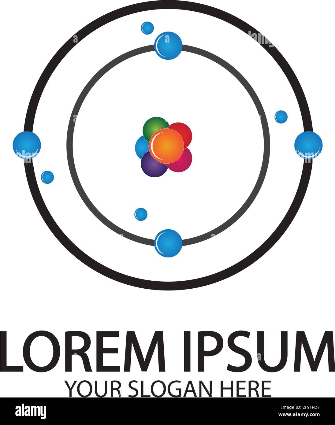 L'icône de l'atome. Vector illustration. Symbole de la science, de l'éducation, la physique nucléaire, de la recherche scientifique. Trois électrons tournent en orbite autour d'atomic nuc Illustration de Vecteur