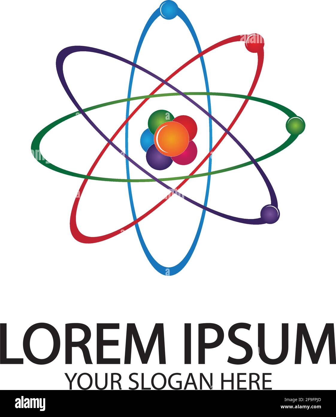 L'icône de l'atome. Vector illustration. Symbole de la science, de l'éducation, la physique nucléaire, de la recherche scientifique. Trois électrons tournent en orbite autour d'atomic nuc Illustration de Vecteur