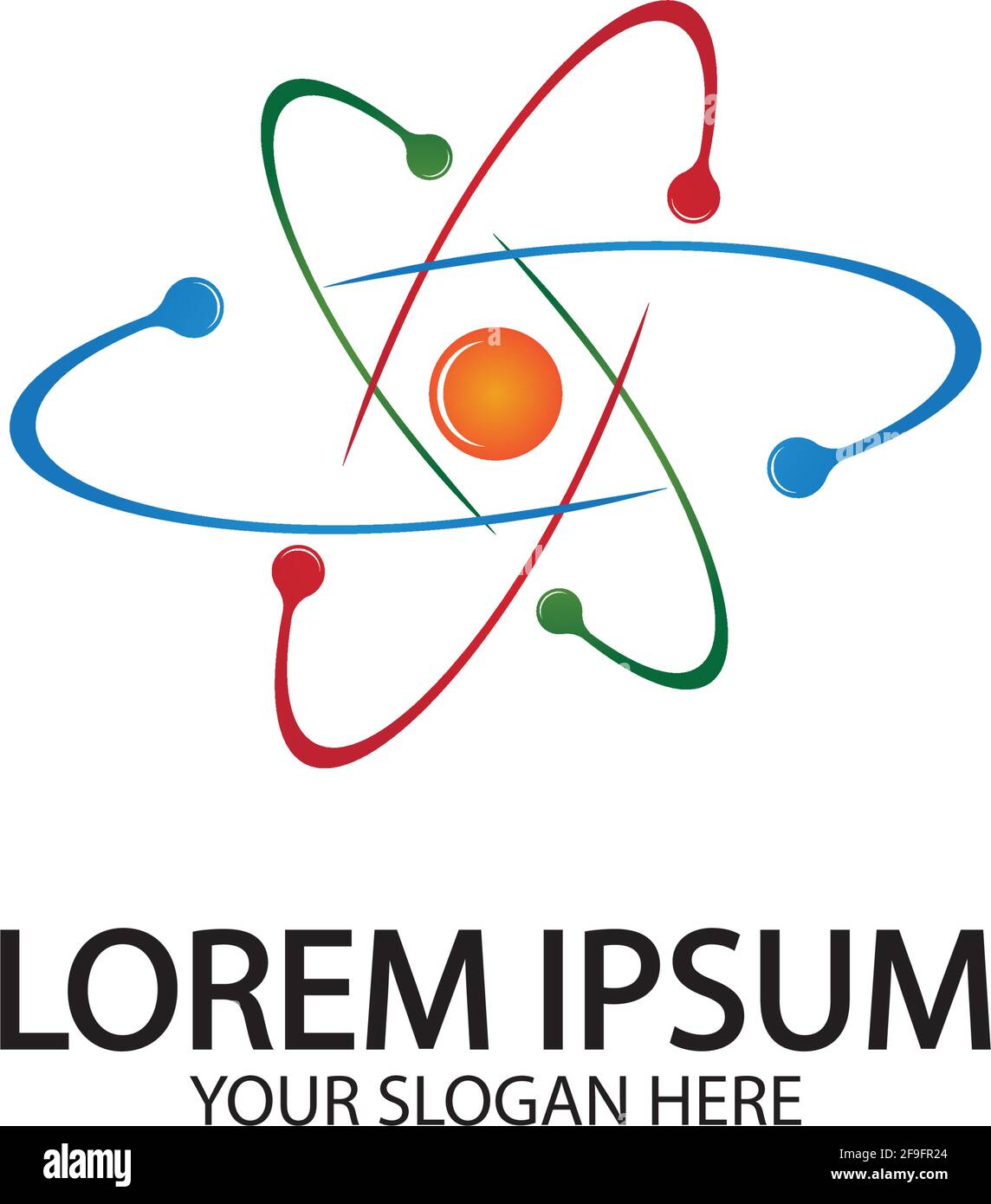 L'icône de l'atome. Vector illustration. Symbole de la science, de l'éducation, la physique nucléaire, de la recherche scientifique. Trois électrons tournent en orbite autour d'atomic nuc Illustration de Vecteur