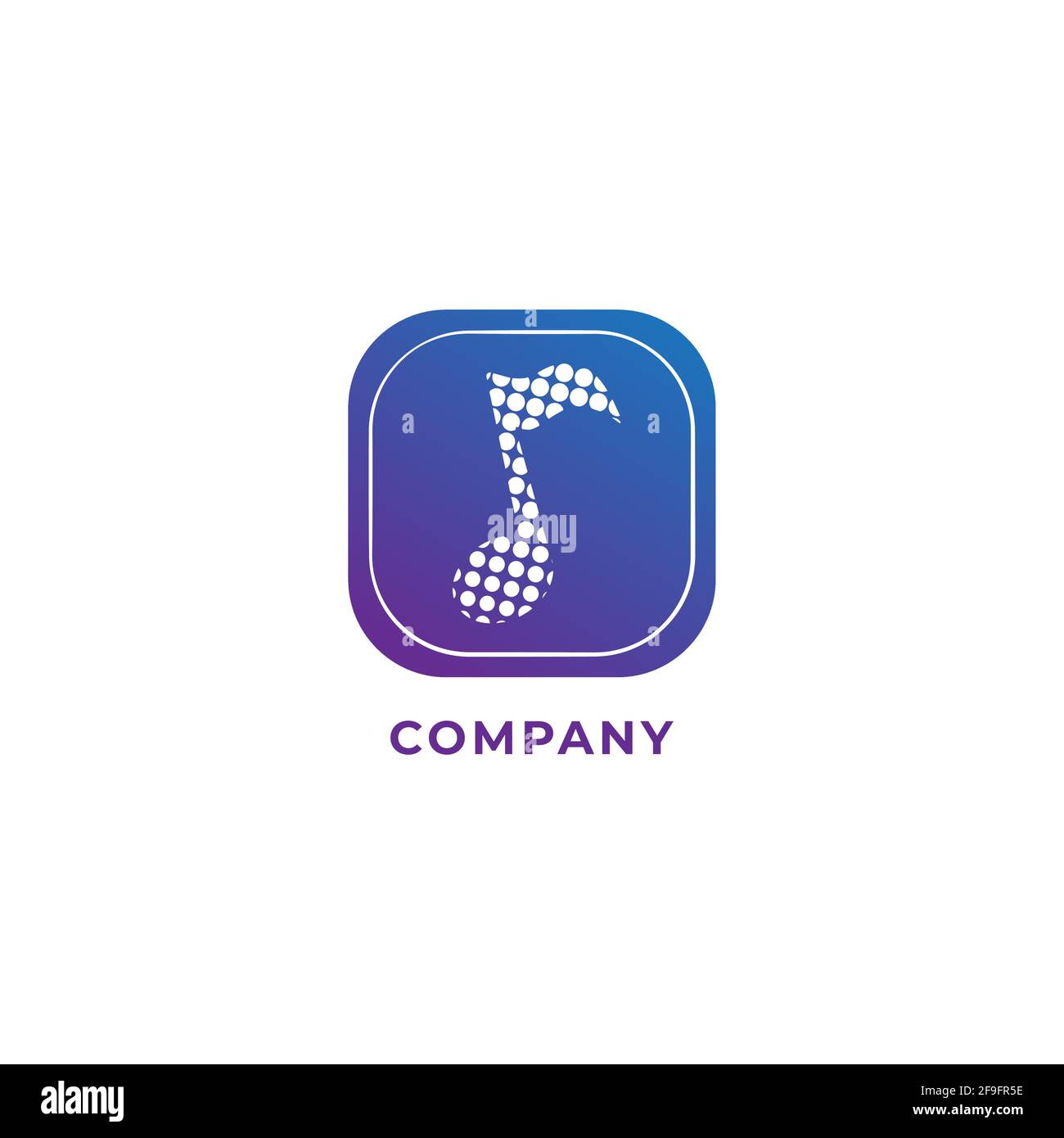 Note musicale en demi-ton de forme carrée arrondie. Dégradé de couleur bleu-violet. Modèle de logo isolé sur fond blanc. Vecteur Illustration de Vecteur