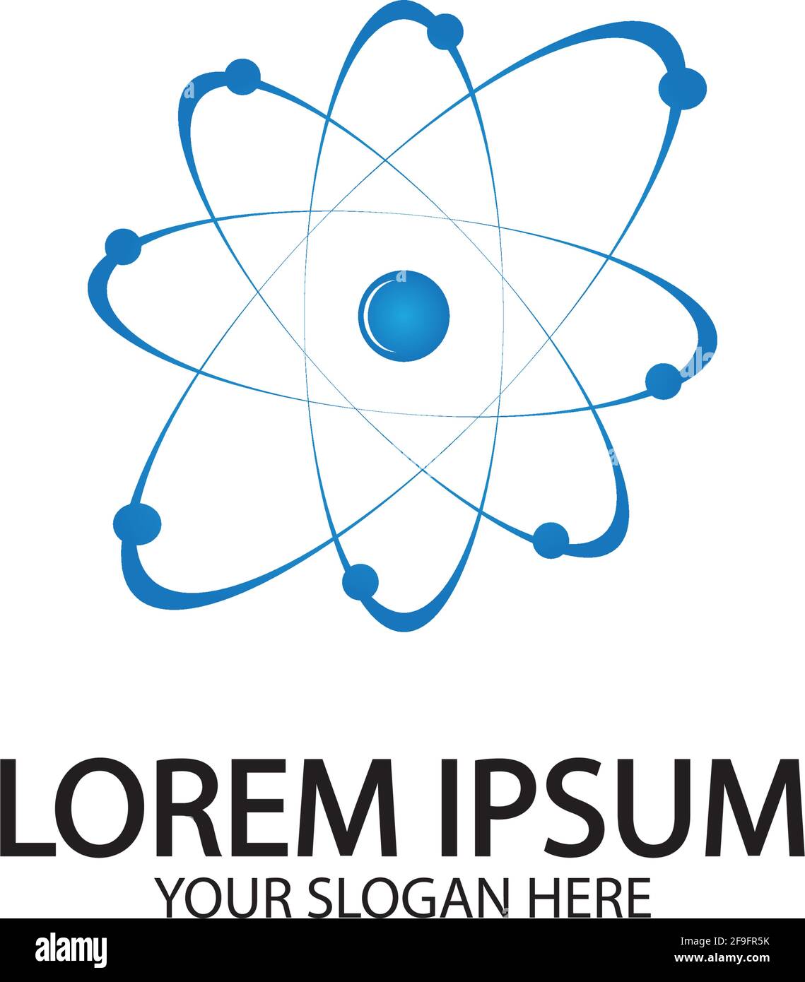 L'icône de l'atome. Vector illustration. Symbole de la science, de l'éducation, la physique nucléaire, de la recherche scientifique. Trois électrons tournent en orbite autour d'atomic nuc Illustration de Vecteur