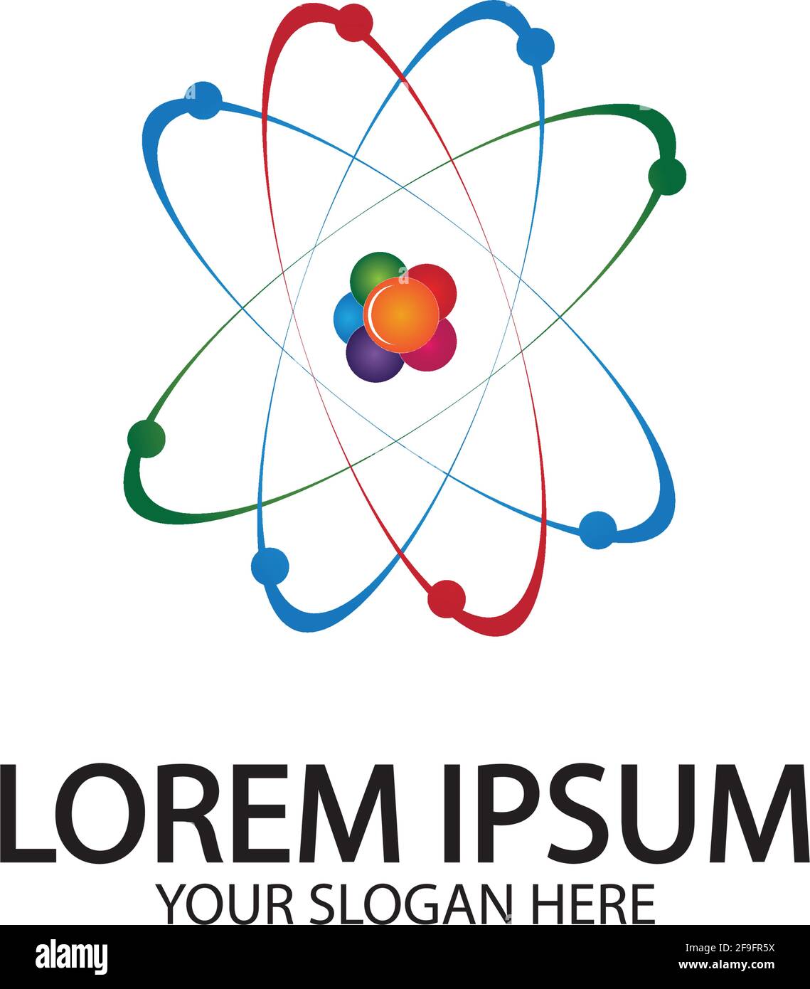 L'icône de l'atome. Vector illustration. Symbole de la science, de l'éducation, la physique nucléaire, de la recherche scientifique. Trois électrons tournent en orbite autour d'atomic nuc Illustration de Vecteur