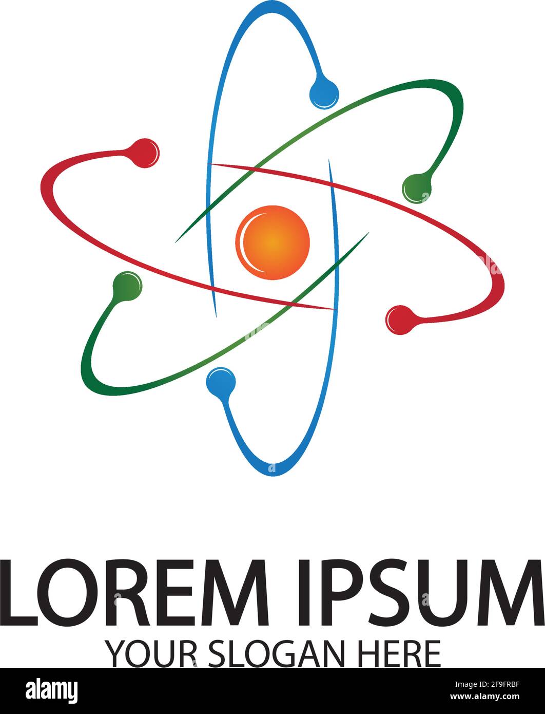 L'icône de l'atome. Vector illustration. Symbole de la science, de l'éducation, la physique nucléaire, de la recherche scientifique. Trois électrons tournent en orbite autour d'atomic nuc Illustration de Vecteur