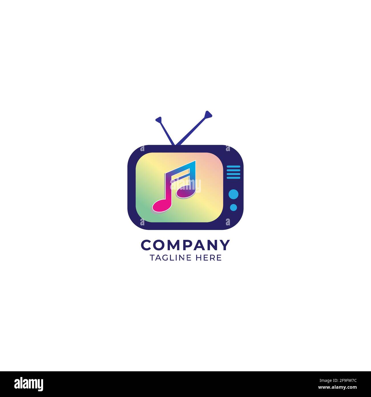 Télévision avec illustration vectorielle de seizième note transmise. Concept de logo de chaîne TV musicale colorée isolé sur fond blanc. Dégradé multicolore. Illustration de Vecteur