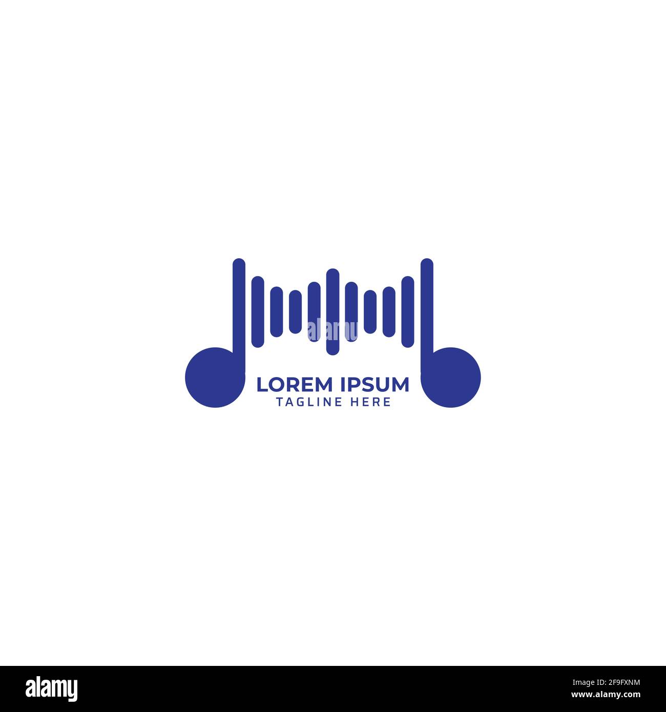 Note musicale arrondie avec illustration du vecteur à barres de spectre. Concept de logo visuel de musique isolé sur fond blanc. Thème bleu marine Illustration de Vecteur