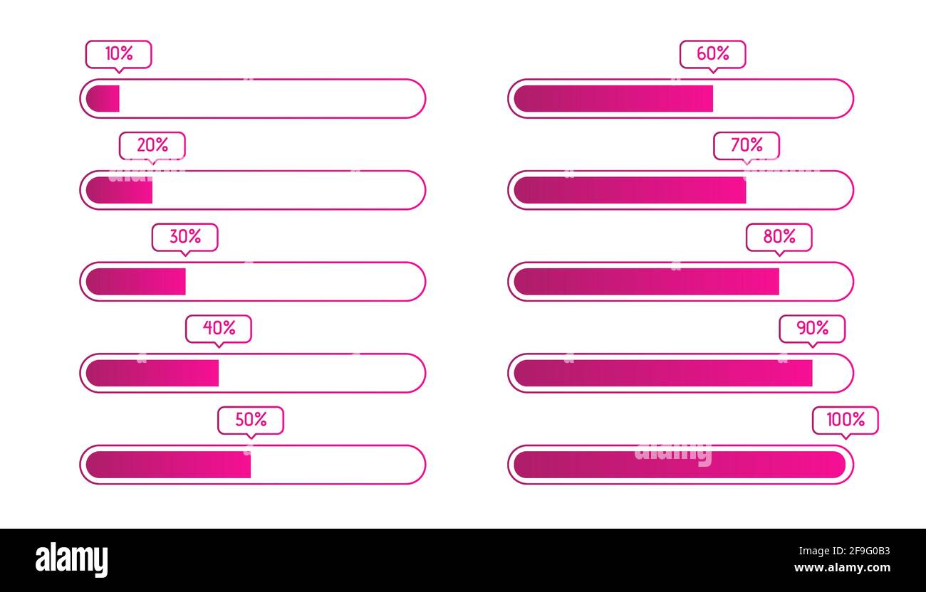 Barre de chargement en cours. Graphique de téléchargement vectoriel. 10 à 100 terminé Illustration de Vecteur