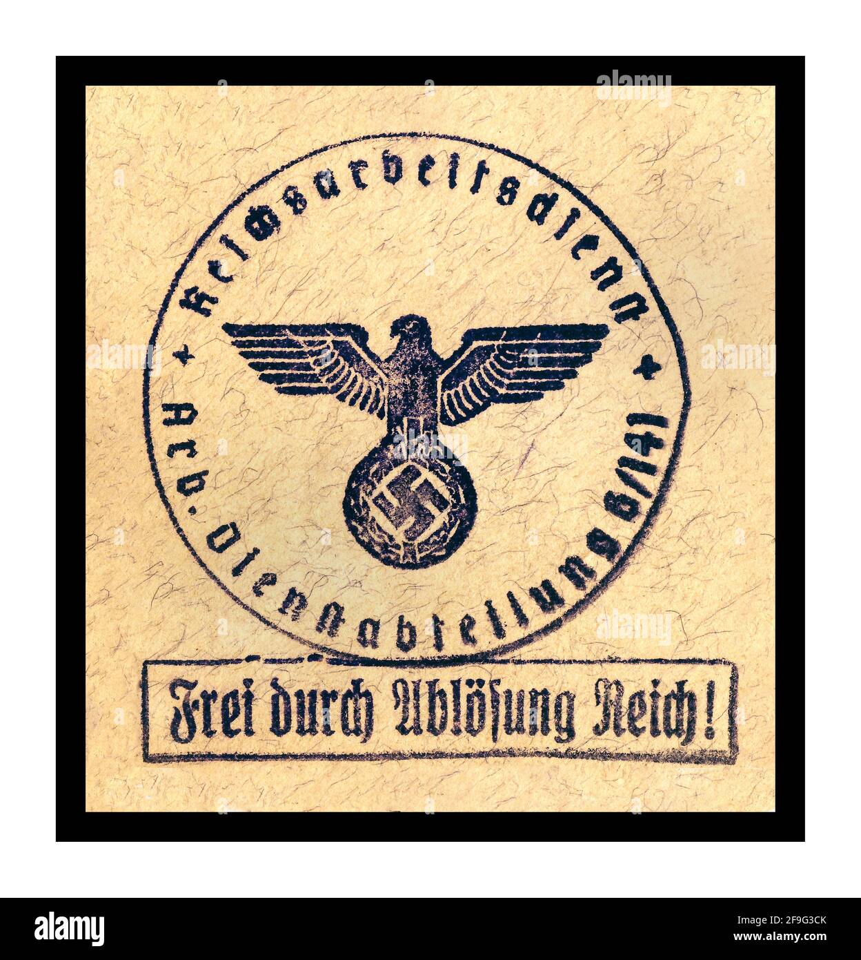 Les travailleurs du Parti officiel nazi cachet officiel 1941 WW2 officiel nazi Les travailleurs du parti estampille et symbole swastika «Frei durch ablösung Reich» « Free through Reich Redemption » Allemagne deuxième Guerre mondiale Banque D'Images