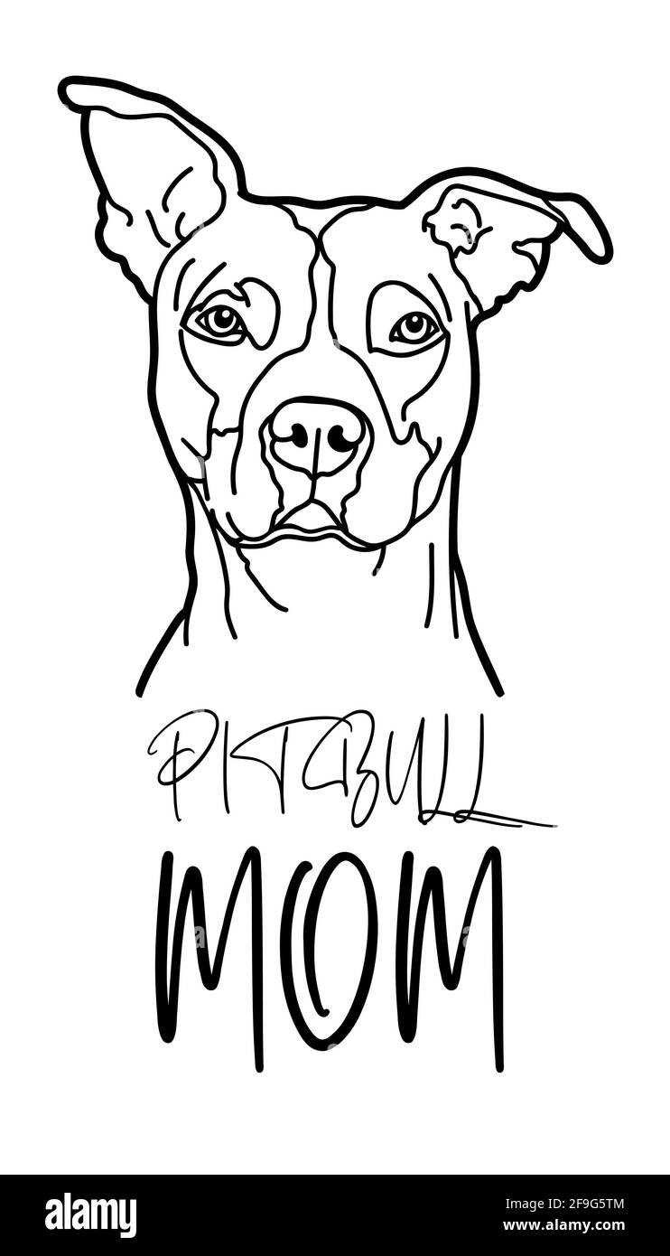 Chien American Pitbull Terrier et lettrage manuscrit, pitbull maman, illustration vectorielle. Illustration de Vecteur