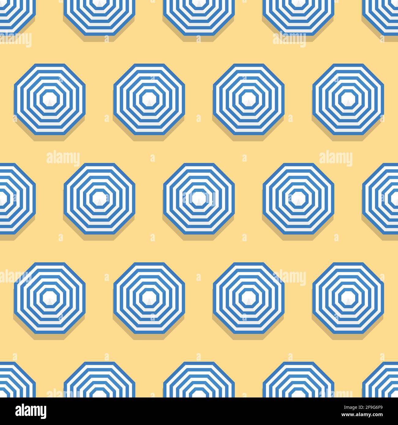Motif estival sans couture avec parasols sur le sable. Illustration de Vecteur