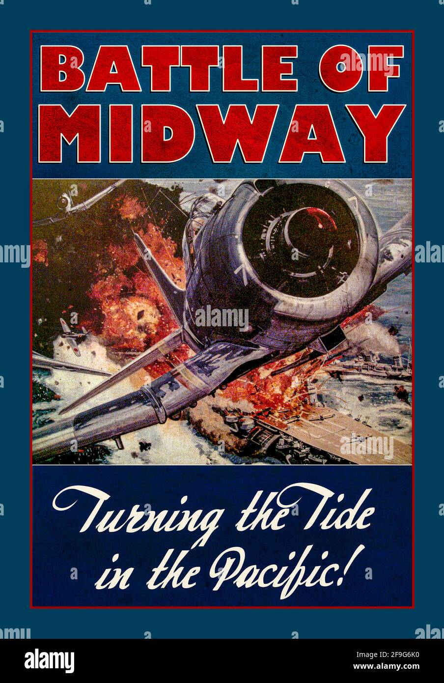 WW2 USA Poster de propagande illustrant la bataille de Midway "tourner la marée dans le Pacifique" guerre des Amériques avec le Japon. La bataille de Midway a été une bataille navale majeure dans le Pacific Theatre de la Seconde Guerre mondiale qui a eu lieu les 4 et 7 juin 1942, six mois après l'attaque du Japon sur Pearl Harbor et un mois après la bataille de la mer de Corail. Banque D'Images