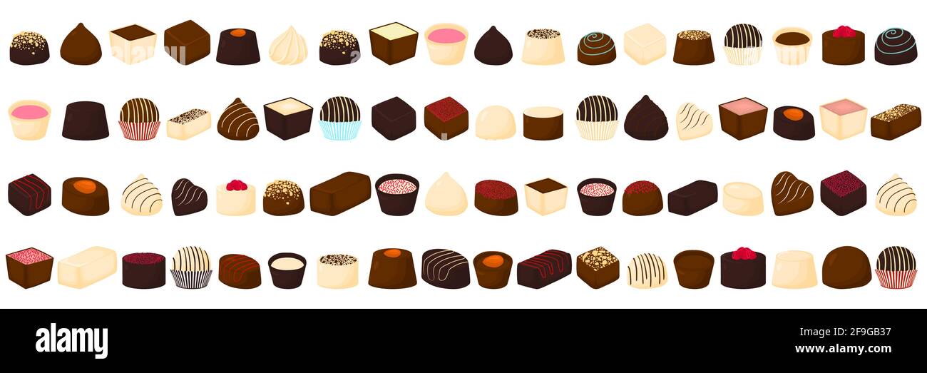 Illustration sur le thème beau grand ensemble sucré chocolat bonbon bonbon. Bonbon de bonbons composé de glaçage en poudre recouvert de chocolat noir. Kit Choc Illustration de Vecteur