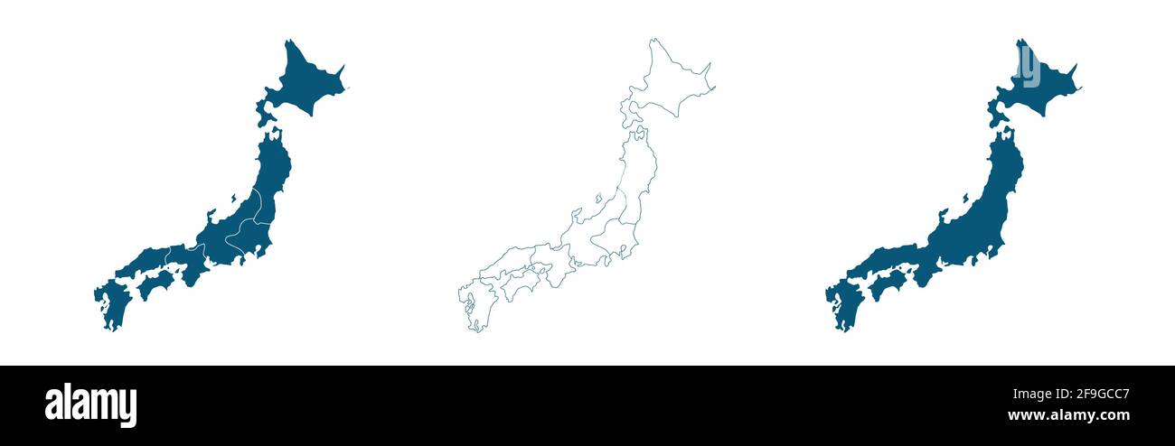 Définir la carte vectorielle du Japon en bleu. Illustration Illustration de Vecteur
