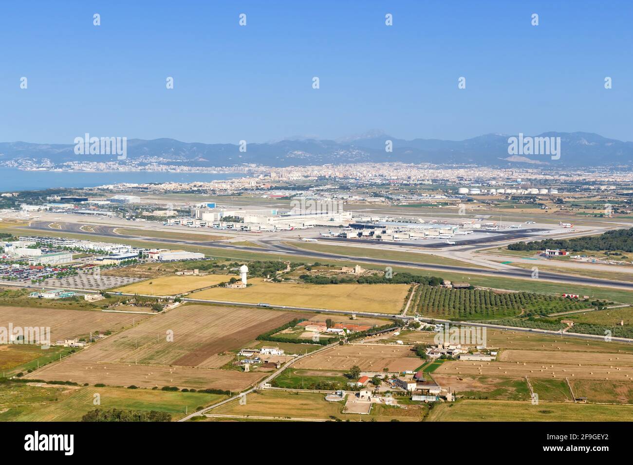 Palma de Majorque, Espagne - 11 mai 2018 : vue aérienne de l'aéroport de Palma de Majorque (PMI) en Espagne. Banque D'Images
