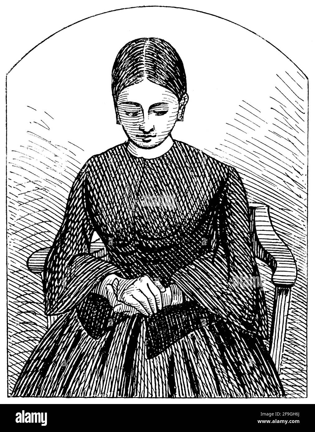 Portrait de la jeune femme aliénée. Illustration du 19e siècle. Allemagne. Arrière-plan blanc. Banque D'Images