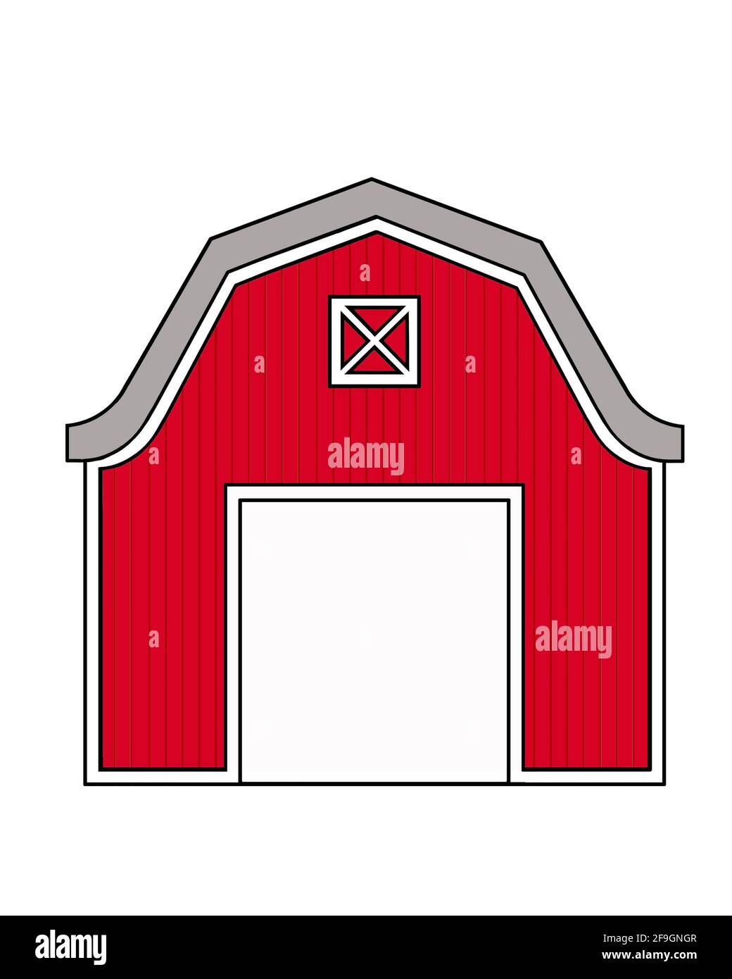 illustration d'une grange rouge. La porte peut être utilisée pour le texte. Arrière-plan blanc. Banque D'Images