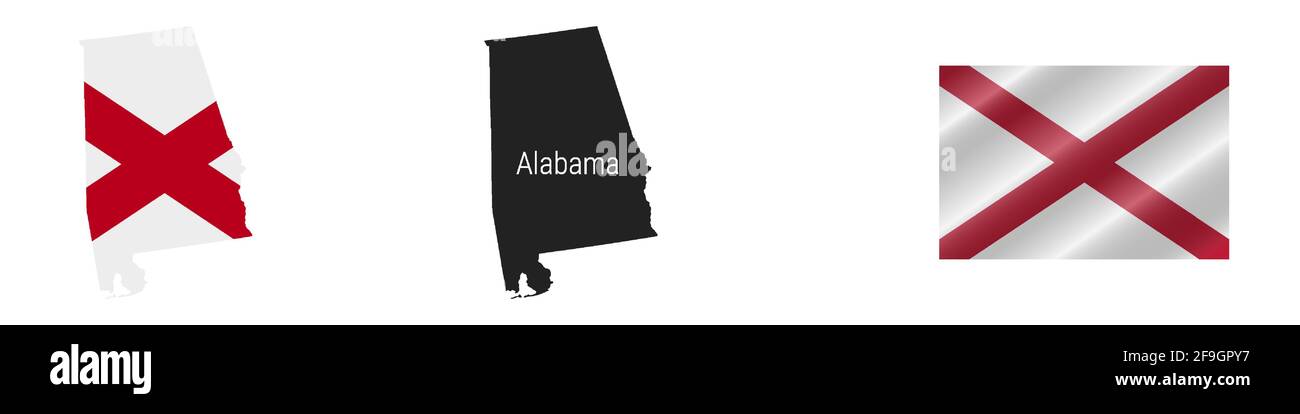 Carte de l'État américain de l'Alabama avec drapeau masqué. Silhouette détaillée. Drapeau de l'ondulation. Illustration vectorielle isolée sur blanc. Illustration de Vecteur