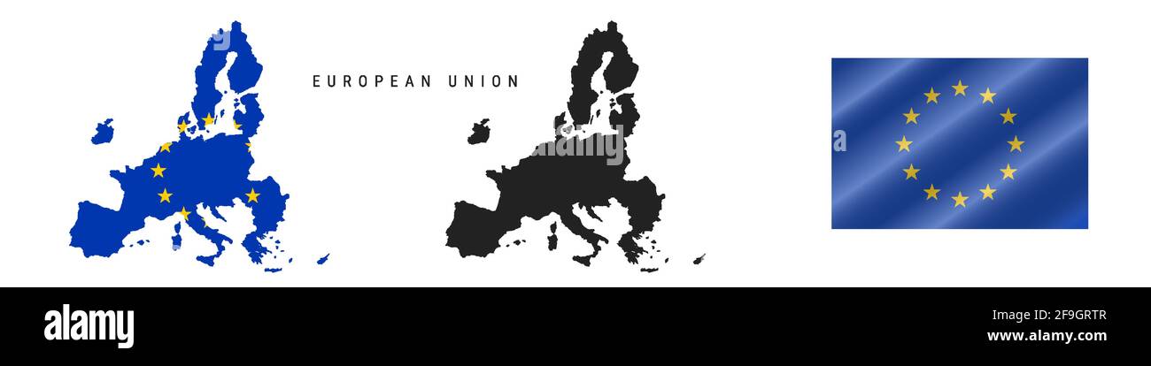 Carte de l'Union européenne avec drapeau masqué. Silhouette détaillée. Drapeau de l'ondulation. Illustration vectorielle isolée sur blanc. Illustration de Vecteur