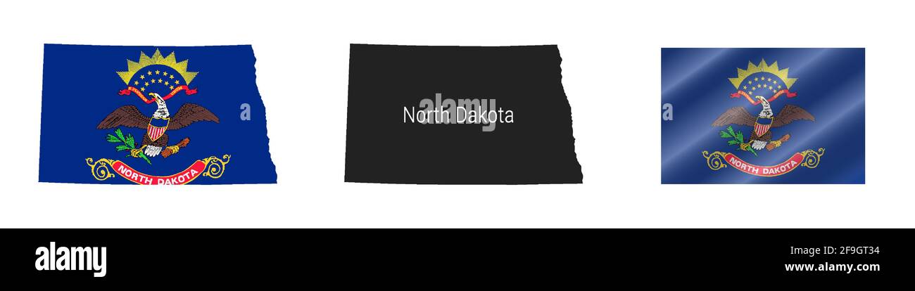 Carte de l'état du Dakota du Nord des États-Unis avec drapeau masqué. Silhouette détaillée. Drapeau de l'ondulation. Illustration vectorielle isolée sur blanc. Illustration de Vecteur