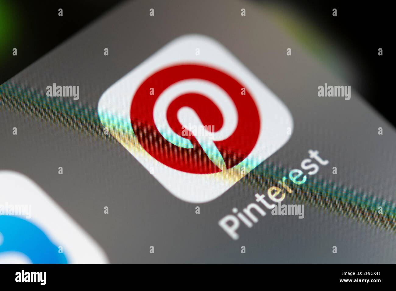 Pinterest, logo, icône d'application, Anzeige auf einem Bildskirm vom Handy, smartphone, Soziales Netzwerk, médias sociaux, Makroaufnahme, Détail, formatfuellend Banque D'Images