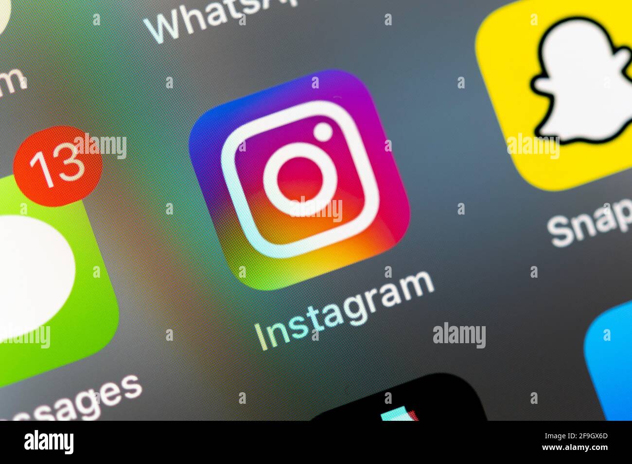 Instagram, logo, icône d'application, Anzeige auf einem Bildskirm vom Handy, smartphone, Soziales Netzwerk, médias sociaux, Makroaufnahme, Détail, formatfuellend Banque D'Images