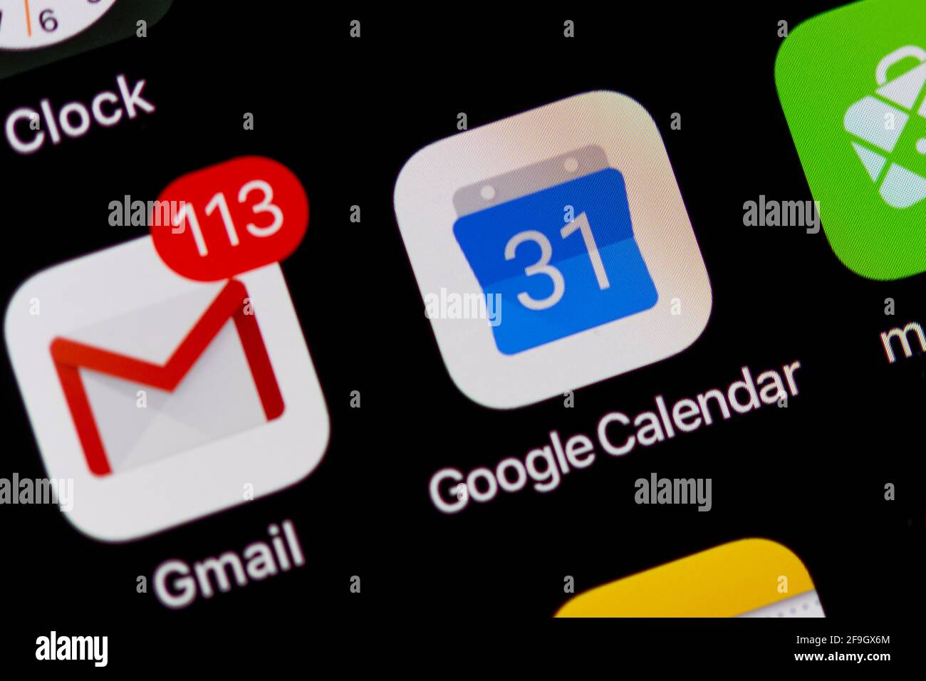 Google Agenda, Gmail, logo, icône d'application, Anzeige auf einem Bildskirm vom Handy, smartphone, Makroaufnahme, détail, formatfuellend Banque D'Images