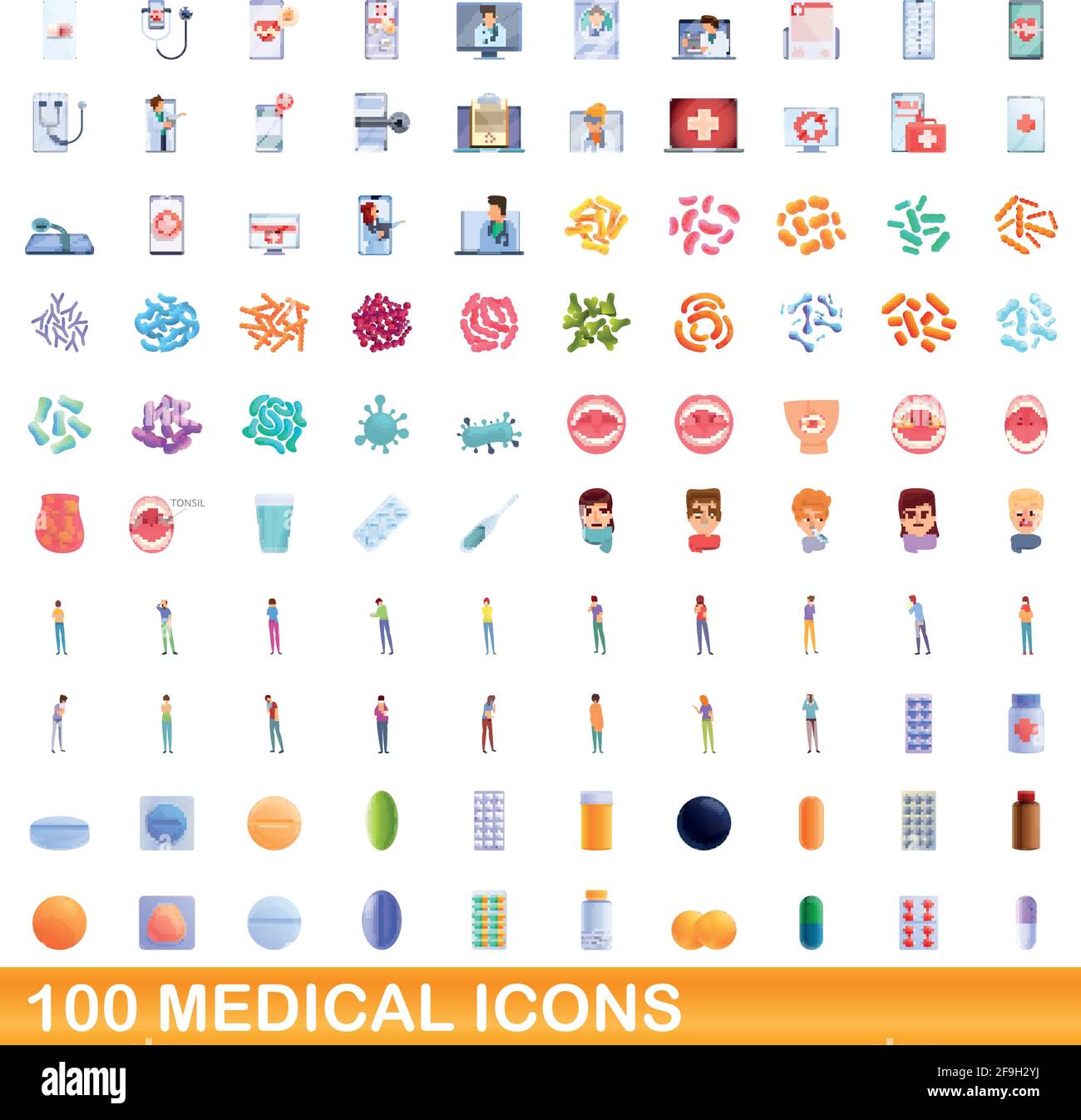 100 medical icons set. Cartoon illustration de 100 icônes vector set médical isolé sur fond blanc Illustration de Vecteur