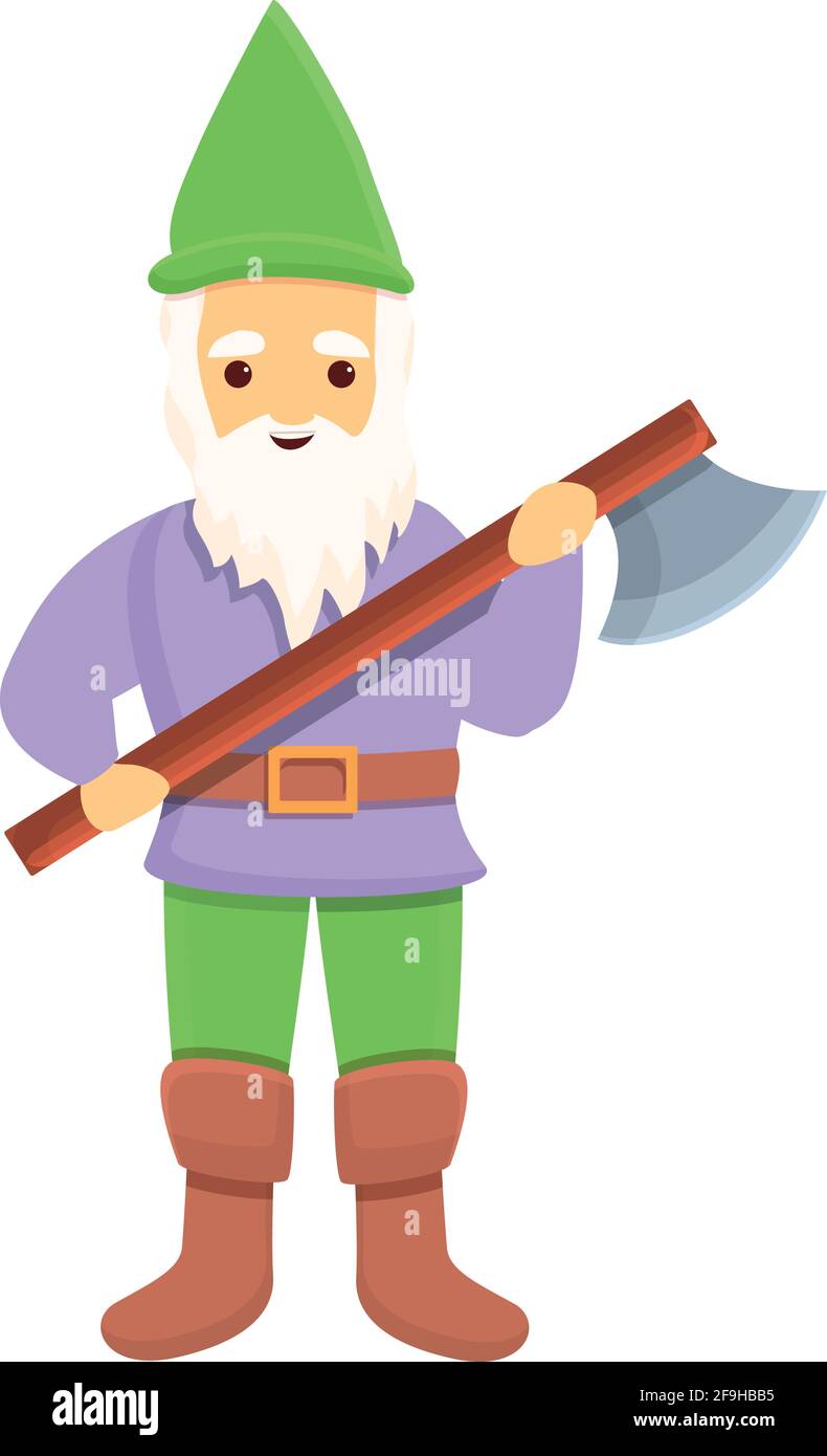 Gnome de jardin avec icône de hache de combat. Dessin animé de gnome de jardin avec icône de vecteur de bataille d'axe pour la conception de Web isolée sur fond blanc Illustration de Vecteur