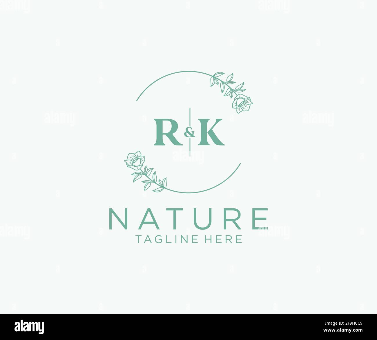 RK lettres Botanical féminine logo template floral, modifiable préfabriqué logo monoline adapté, luxe féminine marque de mariage, entreprise. Illustration de Vecteur