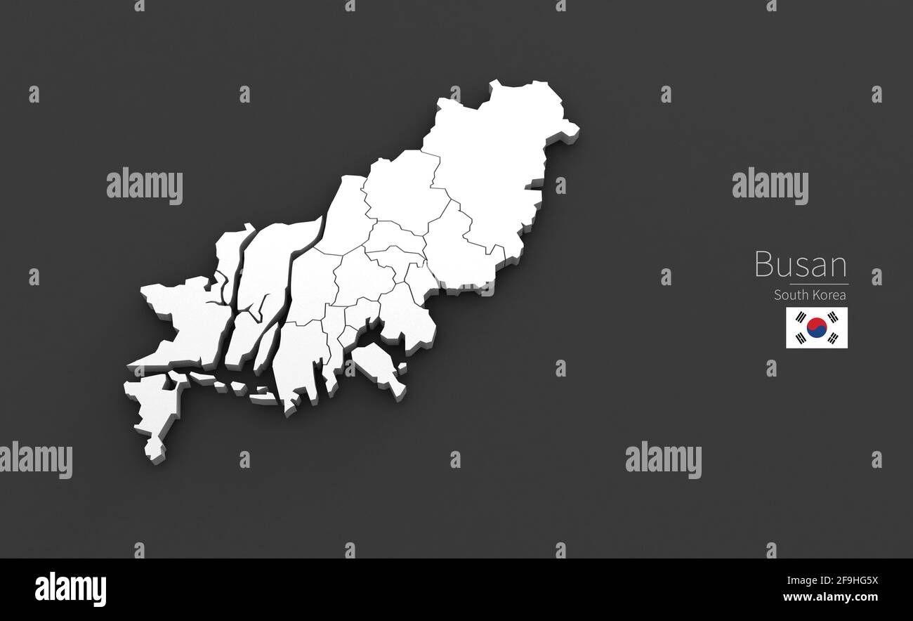 Plan de la ville de Busan. Série de cartes 3D des villes du sud de la corée. Banque D'Images