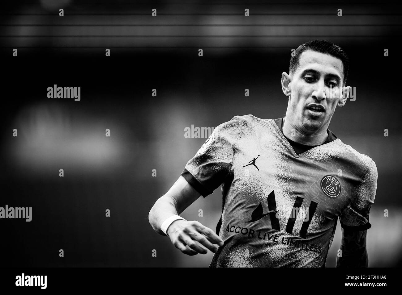 Portrait de Angel Di Maria pendant la Ligue française 1 Paris Saint Germain (PSG) contre Saint Etienne (ASSE) au Parc des Prince, à Paris, le 18 avril 2021. Photo de Julien Poupart/ABACAPRESS.COM Banque D'Images